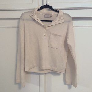 Everlane White Cashmere Button Mock Neck Sweater